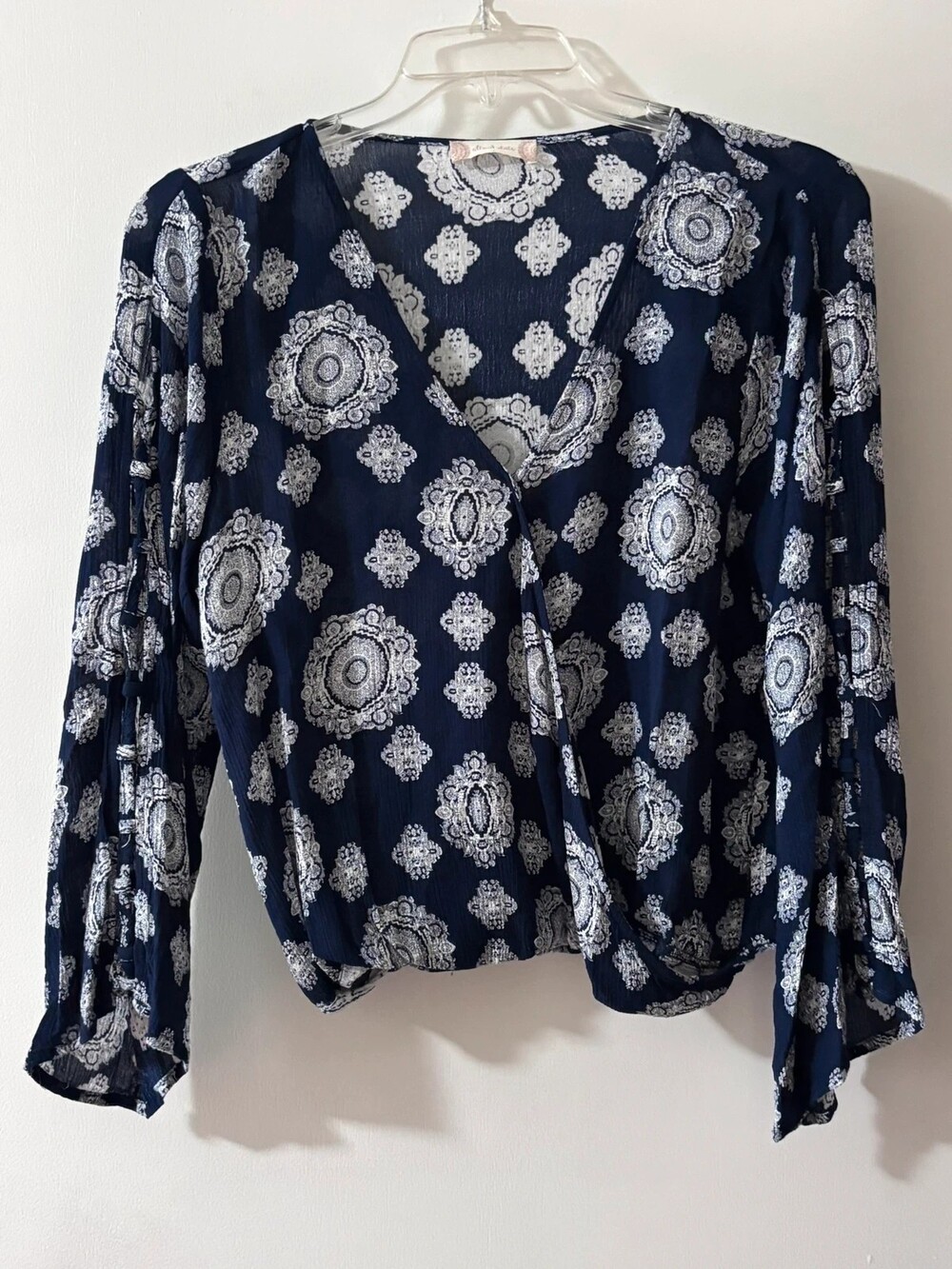 Altar'd State Navy Blue Medallion Boho Wrap Blouse - Size Large
